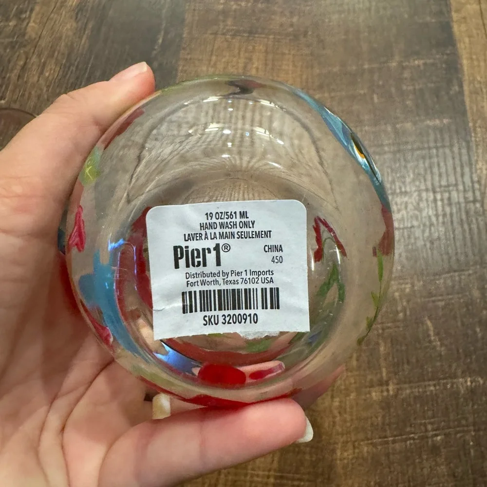 Set of two Pier 1 hand painted wine glasses